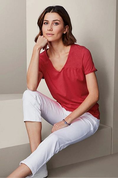 Tchibo Women Embroidered Shirt Top, Red