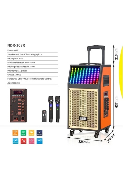 SIGHTZER DEV PARTY SPEAKER ÇİFT KABLOSUZ MİKROFONLU ŞARJLI BLUETOOTH HOPARLÖR...