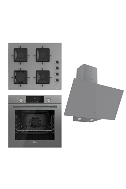 Ferre FLOWART  SS Serisi Gri Set (SS208 + QMS63CPR +D079 ) - Kare Emaye Izgara