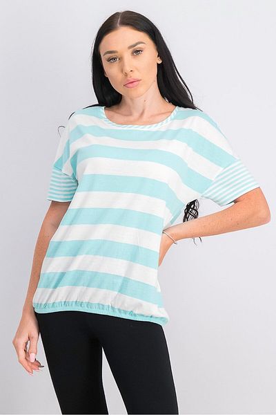 Tchibo Women Short Sleeve Striped Top, Turquoise