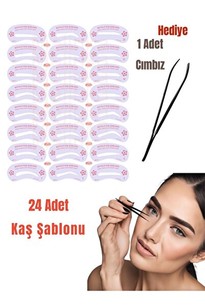 Melien 24 Adet Yeniden Kullanılabilir Kaş Şablonu Şekillendirici Cımbız Makya...