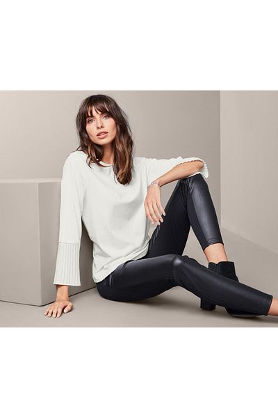 Tchibo Women Round Neckline Long Sleeve Plain Shirt, White
