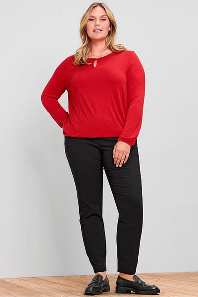 Tchibo Women Round Neck Long Sleeve Plain Top, Red