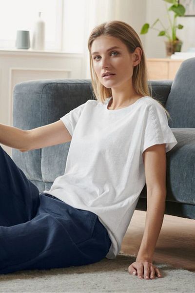Tchibo Women Round Neck Short Sleeve Plain Top, White
