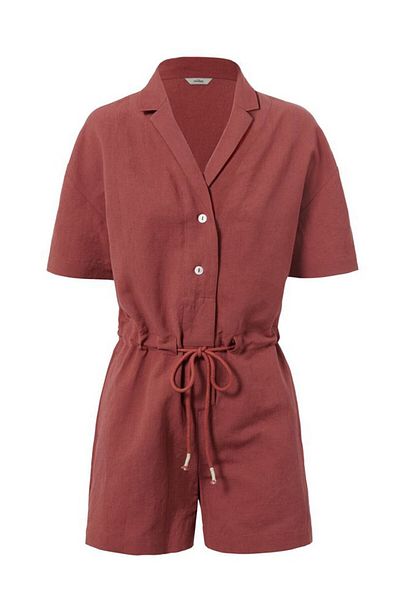 Tchibo Women Plain Short Sleeve Playsuit, Red