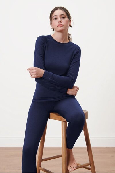 Tchibo Women Round Neck Long Sleeve Plain Top, Navy