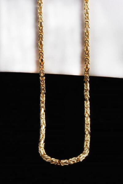 Omar Silver Gümüş Kral Zincir 14 Ayar Altın Kaplama 2 Mm Kare Kolye