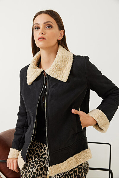 Bianco Lucci Dámský semišový plyšový kabát