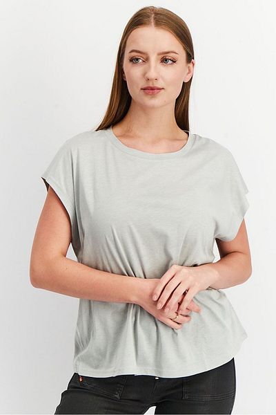 Tchibo Women Comfort Fit Cap Sleeve Yoga Tops, Grey