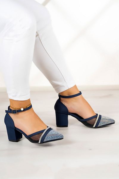 Erkan Saçmacı Вечерни обувки Susie Navy Blue Stone Crepe
