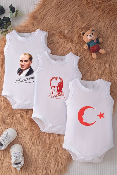 ADABEBEK Ataturk Flag Concept Printed Cotton Snap Body 10053-10052-10054