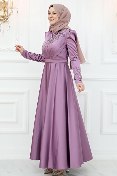 Amine Hüma Berrak Saten Abiye Lavanta