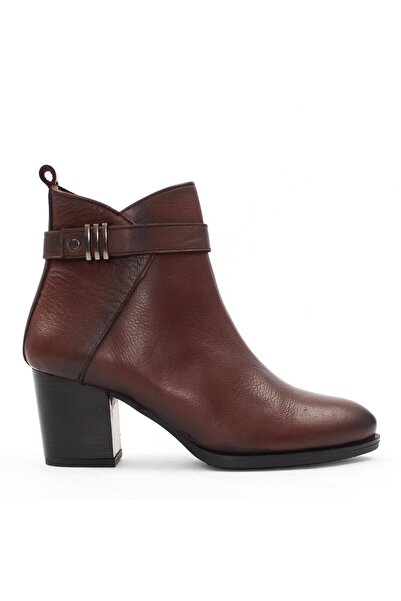 Celal Gültekin Kadın Taba Fermuarlı Kalın Topuklu Deri Bot