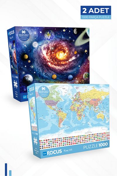 Blue Focus 2 Piece 1000 Piece Puzzle - Planets and Earth Map I