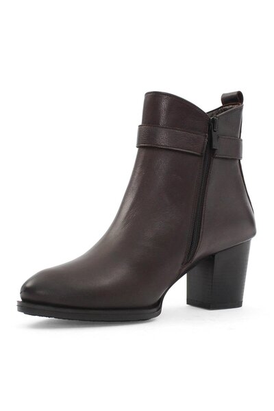 Celal Gültekin Kadın Kahverengi Fermuarlı Kalın Topuklu Deri Bot