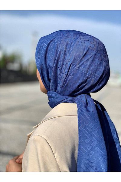 Baştacı F Logo Jacquard Bumbac Albastru Denim Wrap