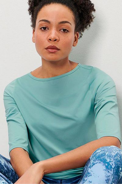 Tchibo Women Round Neck Three Quarter Sleeve Plain Top, Blue