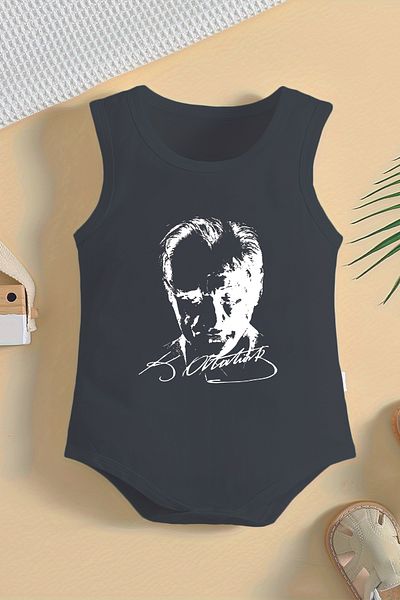 ADABEBEK 100% Cotton Ataturk Shadow Printed Baby Body with Snap Fasteners 10053-1