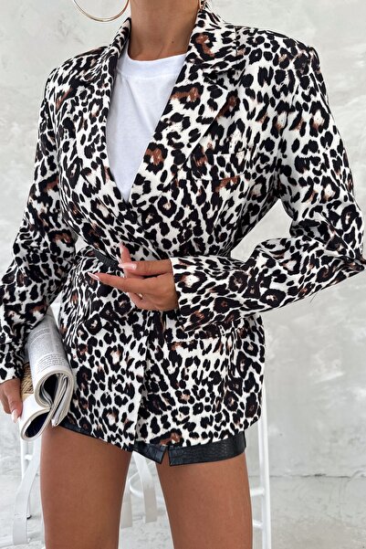 FEMELLE Kadın Leopar Desen Astarlı Blazer Ceket