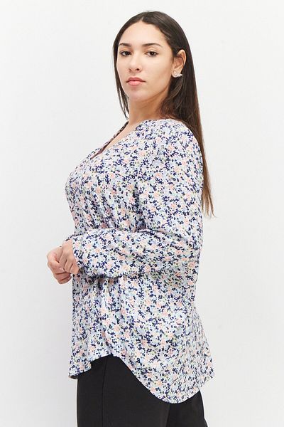 Esprit Women Split Neck Long Sleeve All Over Print Blouse, Navy Combo