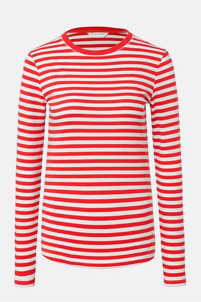 Tchibo Women Round Neck Long Sleeves Striped Top, White