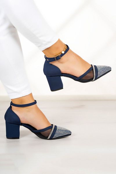 Erkan Saçmacı Вечерни обувки Susie Navy Blue Stone Crepe