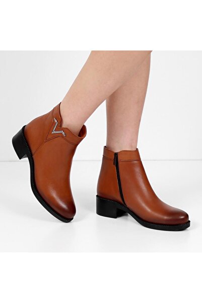 Celal Gültekin Kadın Taba Fermuarlı Kalın Topuklu Deri Bot