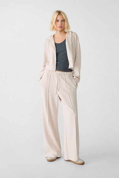 Stradivarius Soft-touch wide-leg trousers with seam detail