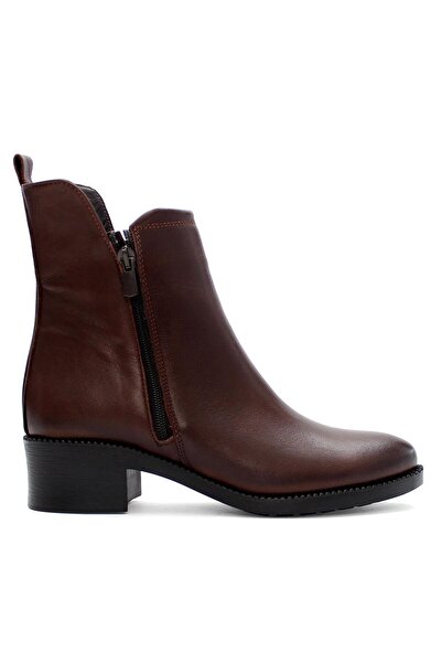 Celal Gültekin Kadın Kahverengi Çift Fermuarlı Deri Bot