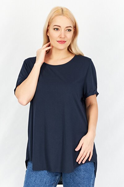 Tchibo Women Round Neck Short Sleeve Plain Top, Navy Blue