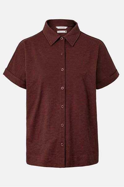 Tchibo Women Spread Collar Short Sleeves Heather Shirts, Maroon