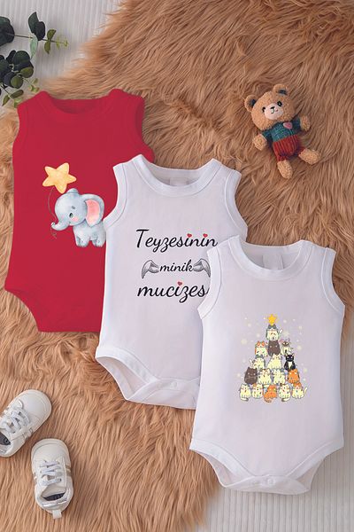 ADABEBEK 100% Cotton New Year's Aunt Concept Snap Printed Baby Body 10154-10188-10211