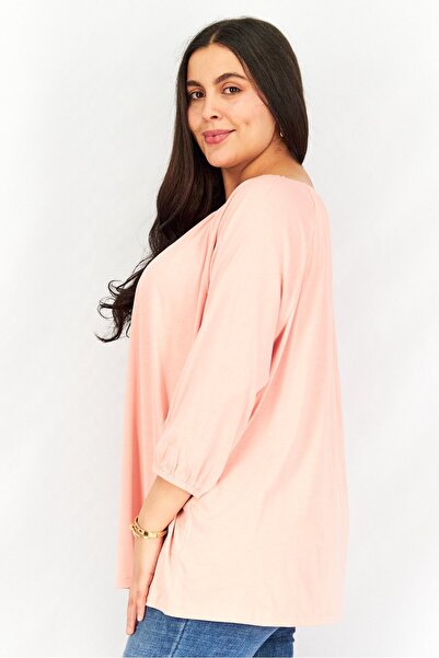 Tchibo Women Round Neck 3/4 Sleeve Plain Top, Pink