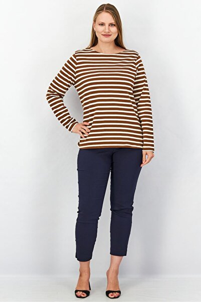 Tchibo Women Round Neck Long Sleeves Stripe Top, Brown