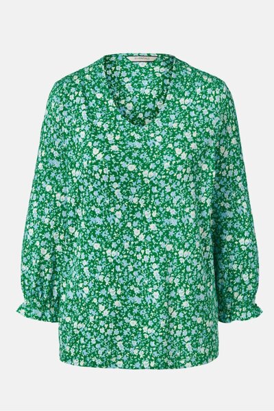 Tchibo Women Scoop Neck Long Sleeve Floral Print Tops, Green Combo