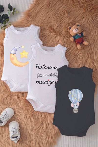 ADABEBEK 100% Cotton Hala Concept Printed Baby Body with 3 Snaps 10198-10200-10189