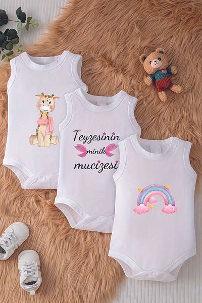 ADABEBEK 100% Cotton Aunt Concept Giraffe Printed 3-Piece Snap Baby Bodysuit 10191-10203-10185