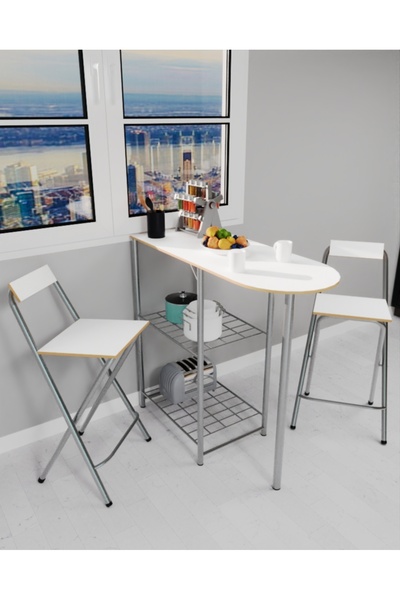 Güzelkan Mutfak Bar Masa Sandalye Takımı Katlanır Bar Sandalye 2 Kişilik Mutf...