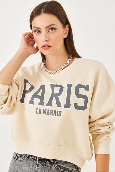 Bianco Lucci Γυναικείο φούτερ με στάμπα Paris με τρεις κλωστές