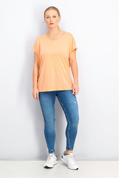 Tchibo Women Round Neckline Short Sleeve Plain Tops, Orange