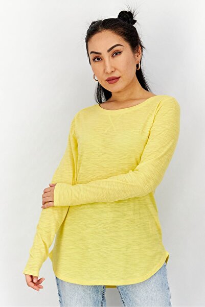 Tchibo Women Round Neck Long Sleeve Plain Top, Yellow