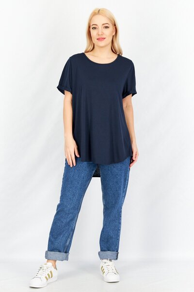 Tchibo Women Round Neck Short Sleeve Plain Top, Navy Blue