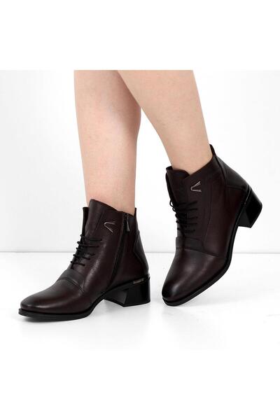 Celal Gültekin Kadın Kahverengi Fermuarlı Sivri Burunlu Deri Bot