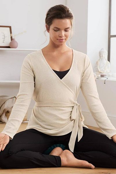 Tchibo Women Sportswear Fit Long Sleeve Wrap Yoga Cardigan, Beige