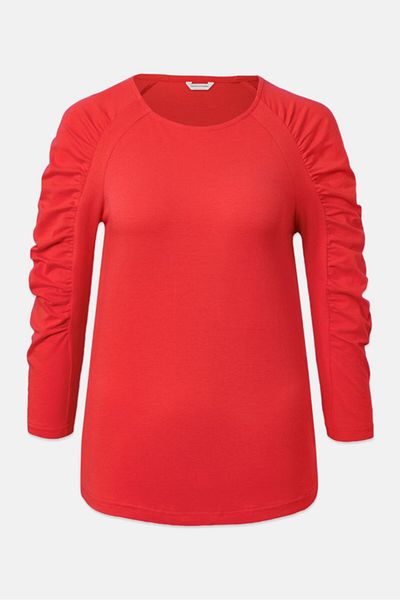 Tchibo Women Scoop Neck Long Sleeves Solid Blouse, Red