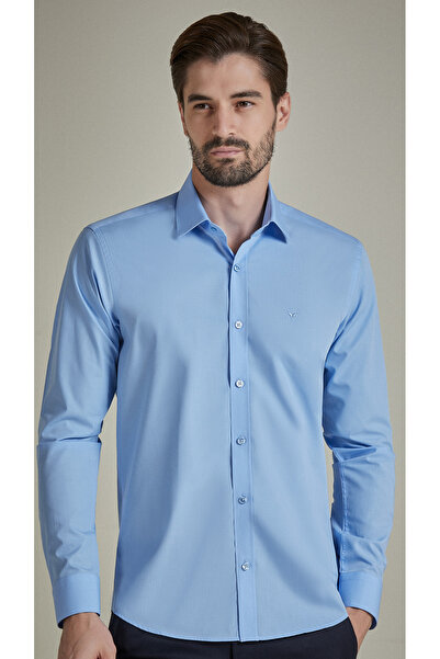 BENEZZO Blue Slim Fit Long Sleeve Men's Shirt