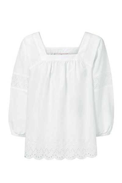 Tchibo Women Square Neck Long Sleeve Eyelet Blouse, White