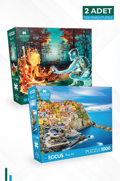 Blue Focus 2 Piece 1000 Piece Puzzle - Fire and Water and Cinque Terre
