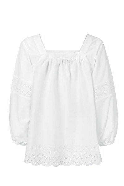 Tchibo Women Square Neck Long Sleeve Eyelet Blouse, White
