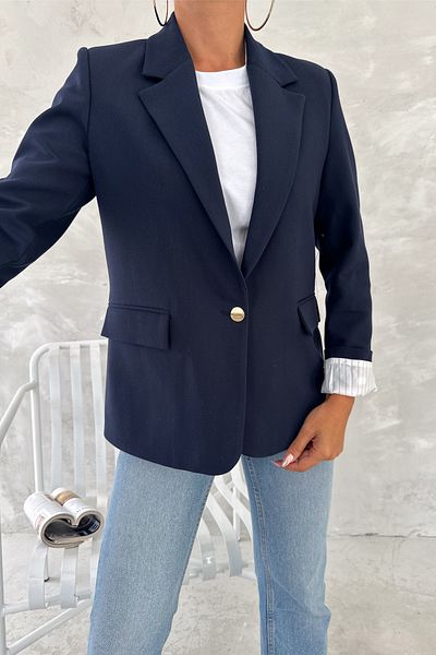 FEMELLE Jachetă blazer căptușită albastru bleumarin pentru femei